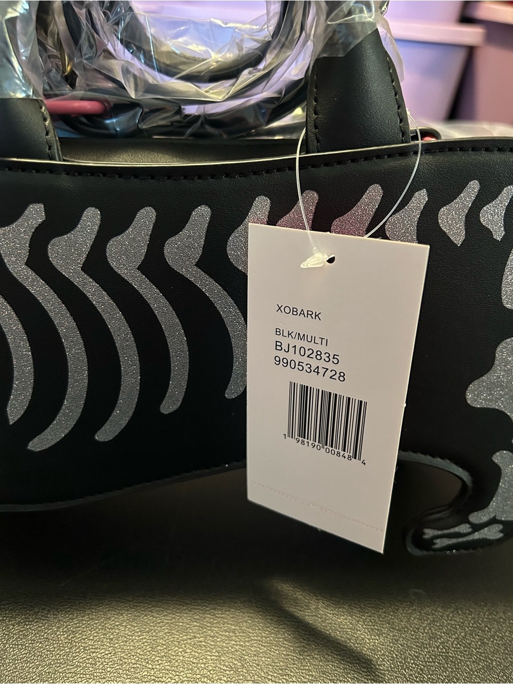 Betsey Johnson Black Crossbody Dachshund Skeleton Bag with Silver Accents - Picture 2 of 4
